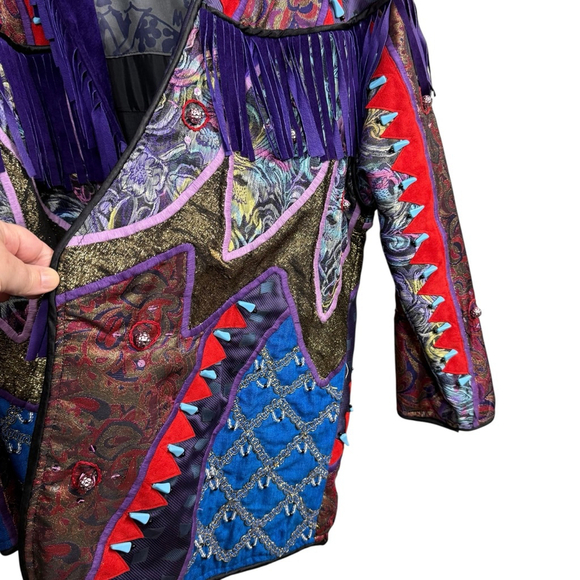 Vintage Judith Roberts Mexico Patchwork Fringe Jacket Beaded Western L/XL - Picture 9 of 16